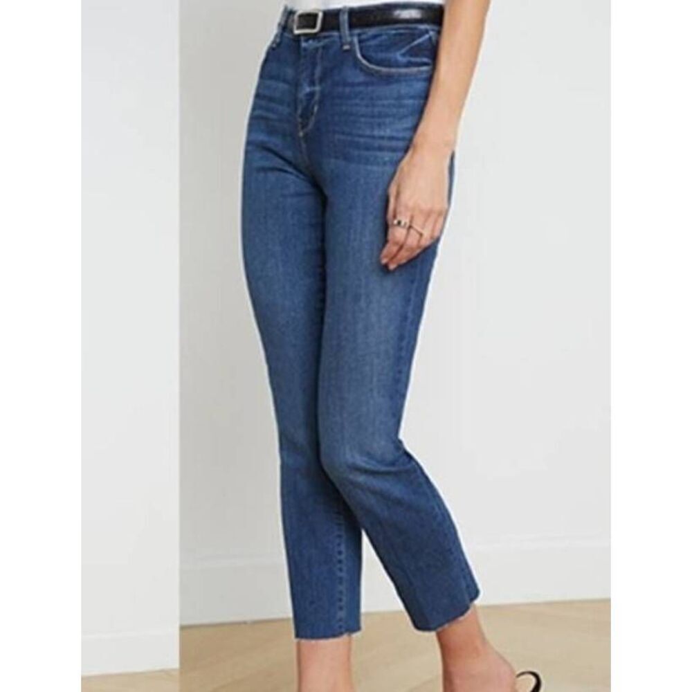 La'gence frayed hem cropped high waisted blue jeans soft and comfortable size 29
